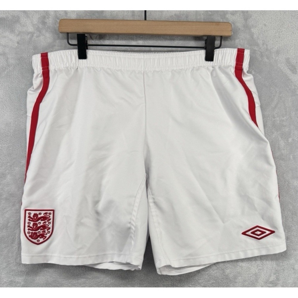 Umbro England Kit Soccer Match Shorts White Red Lined Men's Size L EUC